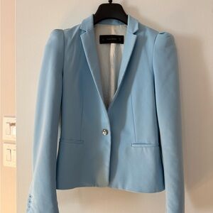 Zara princess puff shoulder Blue Single-Button Tailored Blazer